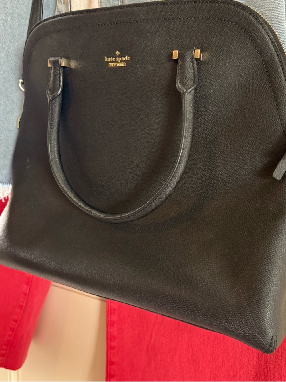 Kate Spade Black Saffiano Leather Dome Satchel Crossbody Gold Hardware